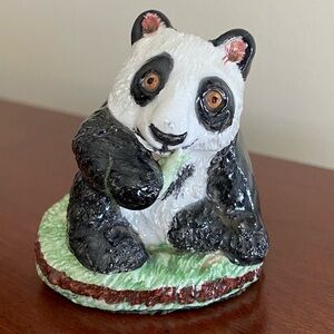 Basil Matthews England Panda Figurine Eating Bamboo Pottery Clay